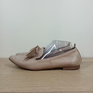 Bueno Flats Women 10.5-11 Nude Leather Pointed Toe Bow Slip On Minimal Office
